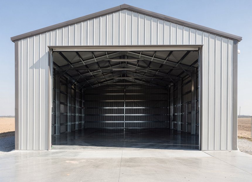 Custom metal shop and garage with roll-up doors near San Antonio, TX